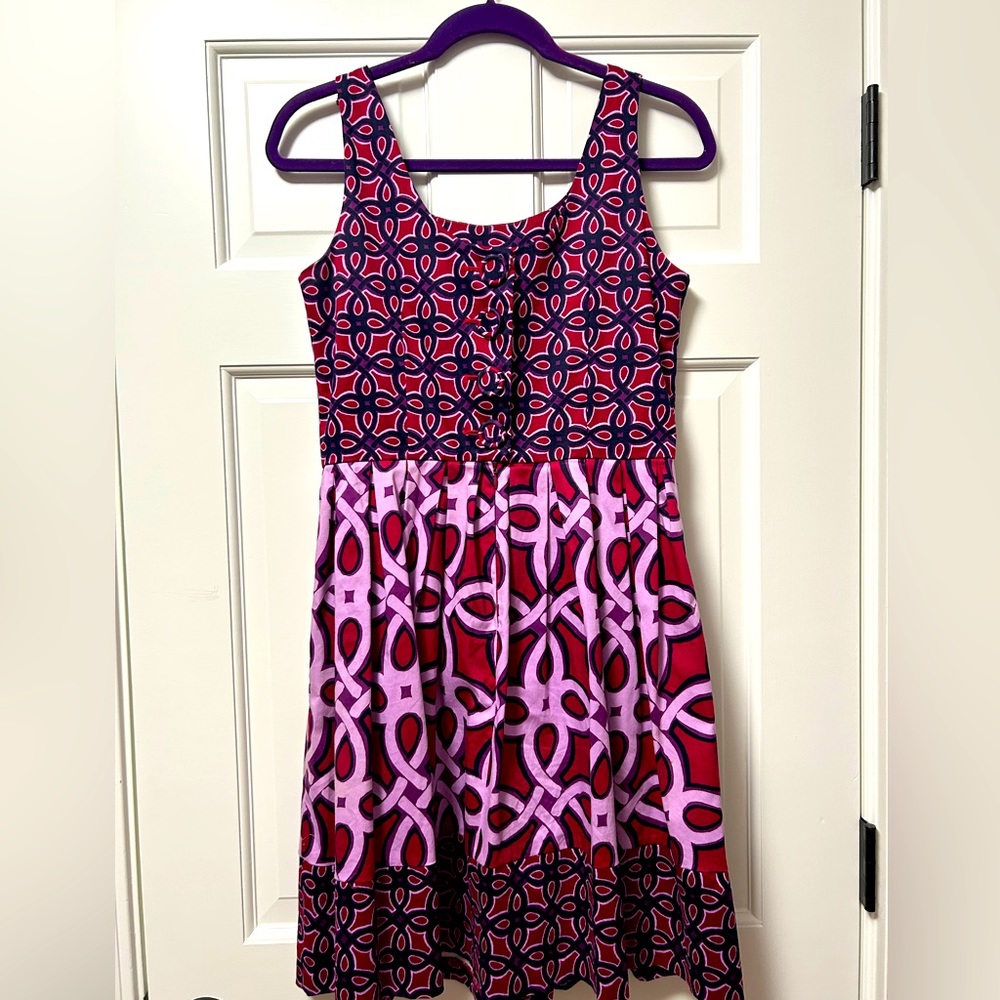 Taylor fit and flare mini dress. Pink and purple design. Size 4